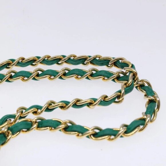 CHANEL Chain Hand Bag Lamb Skin Green Gold CC - Picture 10 of 15